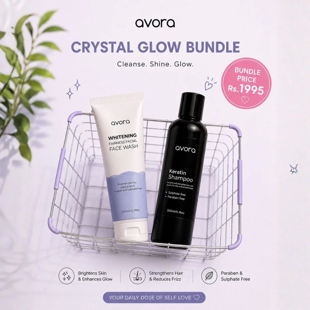 Whitening Face Wash & Keratin Shampoo | Avora Crystal Glow Bundle